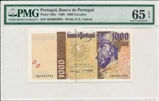 Banco De Portugal Portugal 1000 Escudos 1998 S/no 499499x Pmg 65epq