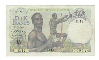 French West Africa 10 Francs 1946 P37.  Jo - 8491