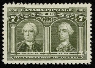 Canada Stamp Scott 100 7c Generals Montcalm And Wolfe H Og Well Center $160