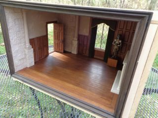 1:12 Dollhouse Miniature OOAK Tudor Room Box with Fireplace,  Shelving,  & More 2