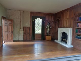 1:12 Dollhouse Miniature OOAK Tudor Room Box with Fireplace,  Shelving,  & More 3