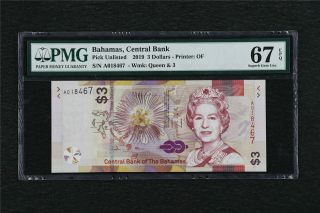 2019 Bahamas Central Bank 2 Dollars Pick Unlisted Pmg 67 Epq Gem Unc
