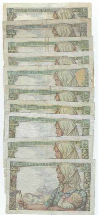 France P - 99 10 Francs 1942 - 49 circulated 10 notes 2