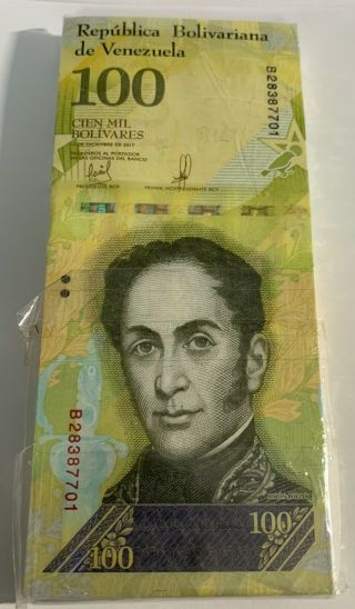 Venezuela - One Full Bundle - 100000 Bolivares Fuertes Unc - 2017 -