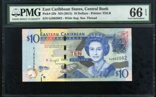 East Caribbean 10 Dollars Nd 2015 P 52 Gem Unc Pmg 66 Epq