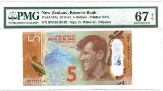 Zealand 5 Dollars 2015 Polymer P 191 Gem Unc Pmg 67 Epq