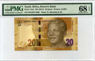 South Africa 20 Rands Nd 2012 P 134 Gem Unc Pmg 68 Epq Highest