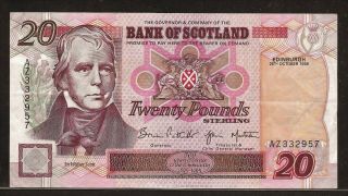 Scotland - Bank Of Scotland 20 Pounds 25 - 10 - 1996 P121b Vf Sir Walter Scott / Lab