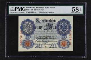 1914 Germany Imperial Bank Note 20 Mark Pick 46b Pmg 58 Epq Choice About Unc