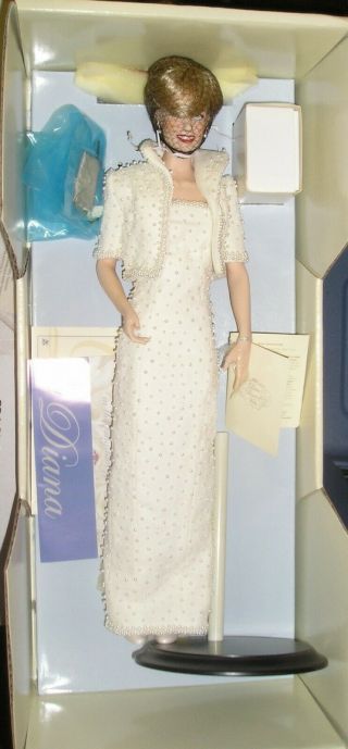 Franklin Princess Diana Of Wales Porcelain Doll In White Beaded Gown