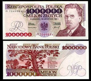 Poland 1,  000,  000 1000000 1 Million Zlotych 1993 P 162 Unc Nr