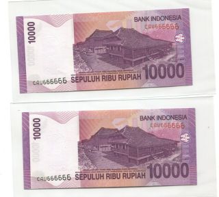 Indonesia 2005 Series 10,  000 Rupiah Solid Number Cau 666666,  Cav 666666