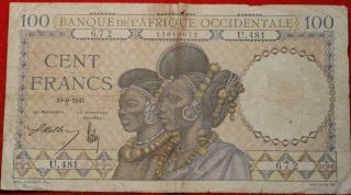 1941 French West Africa 100 Francs Circulated Note P 23
