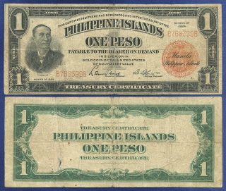 Philippines 1 Peso 1924 Treasury Certificate Mabini