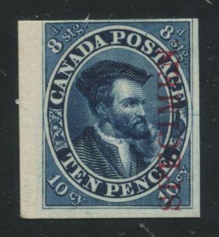Canada 1855 Jaques Cartier 10d Blue Plate Proof On Card Misplaced Frameline 7pi
