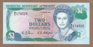 Bermuda: 2 Dollars Banknote,  (unc),  P - 34b,  01.  08.  1989,