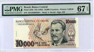 Brazil 10000 10,  000 Cruzeiros Nd 1992 P 233 B Gem Unc Pmg 67 Epq High