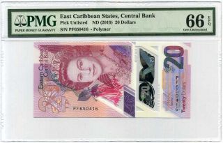 East Caribbean 20 Dollars Nd 2019 P Polymer Gem Unc Pmg 66 Epq