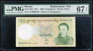 Bhutan 20 Ngultrum 2006 P 30 Z Replacement Solid 100 Gem Unc Pmg 67 Epq