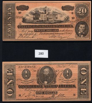 280 - Banknote Galore,  Selection Of Foreign Currency,  Confederate Facsimile$1,  $20