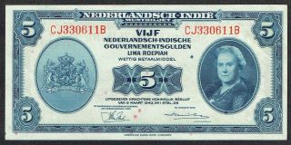 Netherlands Indies 5 Gulden 1943 Au/unc Muntbiljet Indonesia Abnc P113