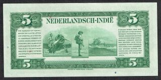 Netherlands Indies 5 Gulden 1943 AU/UNC Muntbiljet Indonesia ABNC P113 2
