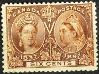 Canada,  Scott 55,  1897 6 Cent,  Yellow Brown Jubilee Issue,  F - Vf Fine,