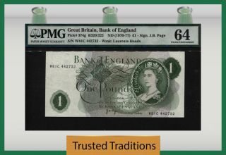 Tt Pk 374g Nd (1970 - 77) Great Britain 1 Pound Queen Elizabeth Pmg 64 Choice Unc