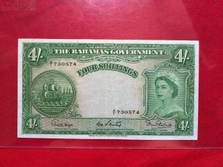 1953 Bahamas 4 Shillings Old Banknote S/n A /1