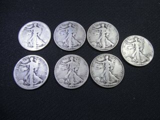 1920,  1935,  1937,  1939 Liberty Walking Half Dollar 90 Silver 7 Total