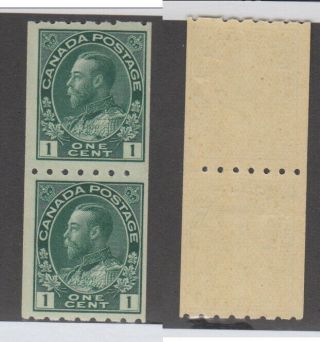 Mnh Canada 1 Cent Kgv Admiral Perf 8 Horizontally Coil Pair 123 (lot 15703)