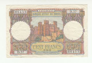 Morocco 100 Francs 1952 Circ.  P46 @
