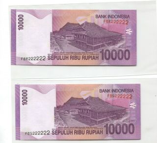 Indonesia 2005 Series 10,  000 Rupiah Solid Number Fbr 222222,  Fbs 222222
