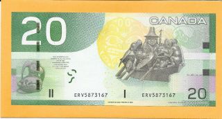 2004 CANADIAN 20 DOLLAR BILL ERV5873167 CRISP (UNC) 2