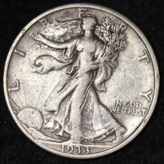 1933 - S Walking Liberty Half Dollar Choice Vf E311 Rnt
