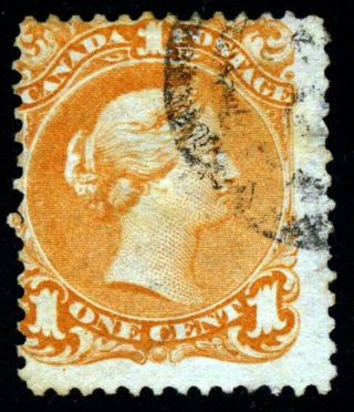 Canada Queen Victoria 1869 1c.  Orange - Yellow P.  12 Ottowa Printing Sg 56a Vfu