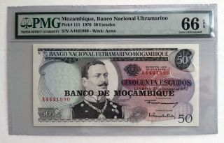 1970 Mozambique Banco Nacional Ultramarino 50 Escudos Pmg 66 Epq Gem Unc;i603