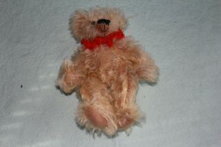 Teddy Bear Pretty Little Girl,  With Red Ribbon.  9 Inches.  Perfect Smiley Face.