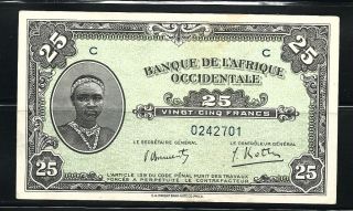 French West African 25 Francs Note - Banque De L 