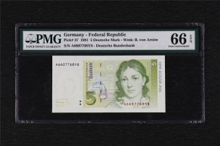 1991 Germany Federal Republic 5 Deutsche Mark Pick 37 Pmg 66 Epq Gem Unc