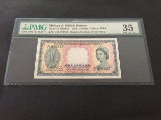 1953 Malaya & British North Borneo 1 Dollar Pick 1a Pmg 35