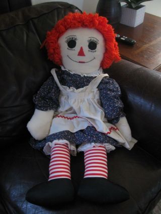 Very Large Vintage Handmade Raggedy Ann Doll 34”