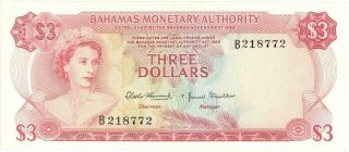 Bahamas $3 Dollars Currency Banknote 1968 Xf