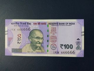 India Gandhi 100 Rupees Solid Serial Banknote All 6,  666666 - Unc 2018