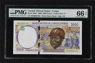2000 Central African States / Congo 5000 Francs Pick 104cf Pmg 66 Epq Gem Unc