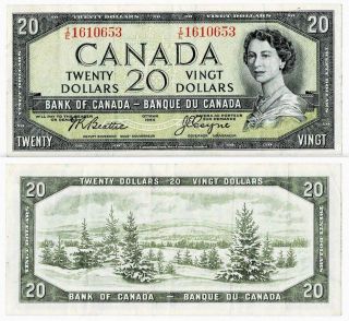 1954 $20 Dollar Banknote Bank Of Canada Very Fine