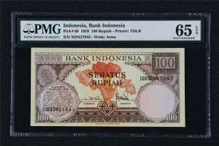 1959 Indonesia Bank Indonesia 100 Rupiah Pick 69 Pmg 65 Epq Gem Unc