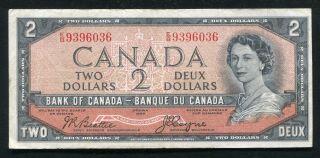 Bc - 30b 1954 $2 Two Dollars Bank Of Canada “devil’s Face” Banknote Very Fine (b)