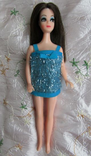 Vintage 1970s Topper Dawn Angie Wearing Gala Go - Go Blue Mini Dress