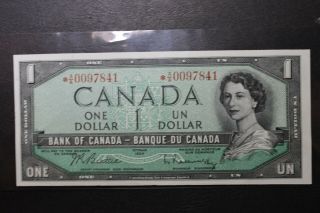 1954 Aa Star Replacement Notes Canada $1 One Dollar Queen Elizabeth Ii